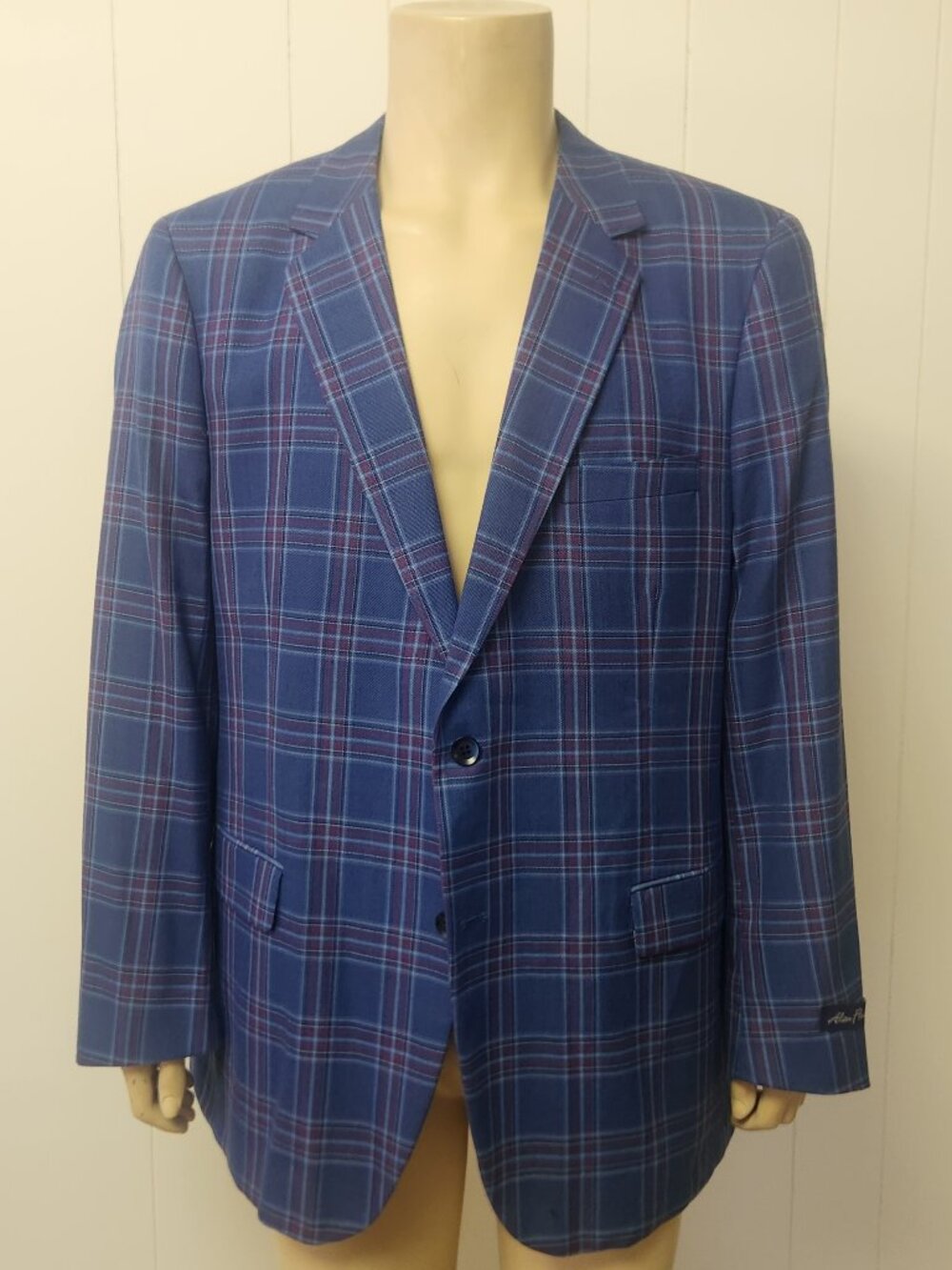 plaid sport coat 46R men's Alan Flusser blue red NEW